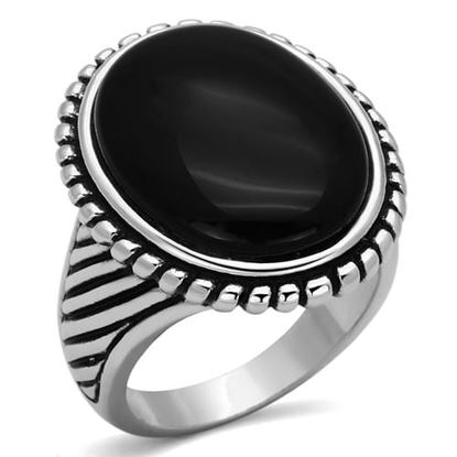 Picture of 3w318 - Brass Ring Rhodium Women Semi-Precious Jet