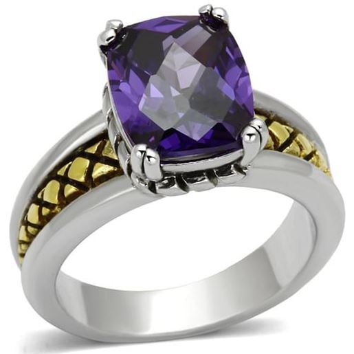 Picture of 3W331 - Brass Ring Reverse Two-Tone Women AAA Grade CZ Amethyst