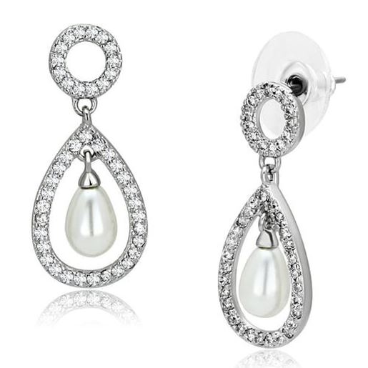 Picture of 3W341 - Brass Earrings Rhodium Women Synthetic White