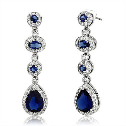 Picture of 3W367 - Brass Earrings Rhodium Women Synthetic Sapphire