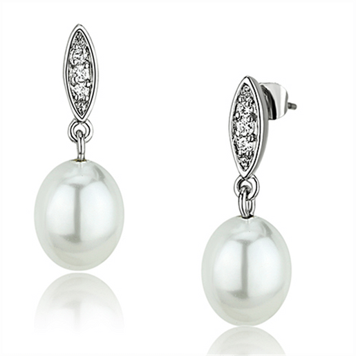 Picture of 3W378 - Brass Earrings Rhodium Women Synthetic White