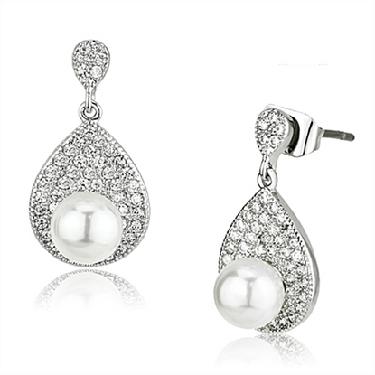 Picture of 3W384 - Brass Earrings Rhodium Women Synthetic White