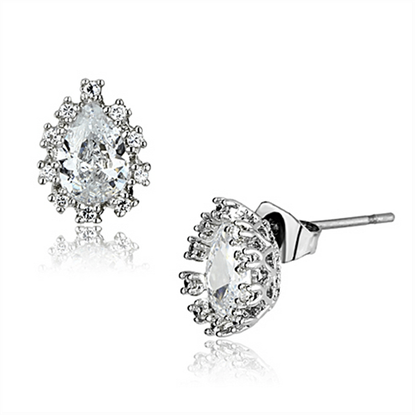 Picture of 3W386 - Brass Earrings Rhodium Women AAA Grade CZ Clear