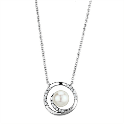 Picture of 3W444 - Brass Necklace Rhodium Women Synthetic White