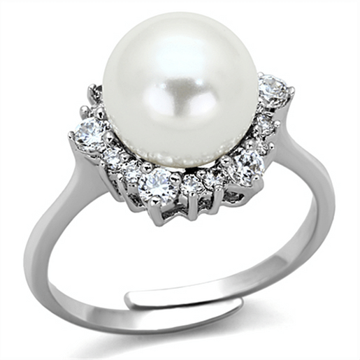 Picture of 3W477 - Brass Ring Rhodium Women Synthetic White