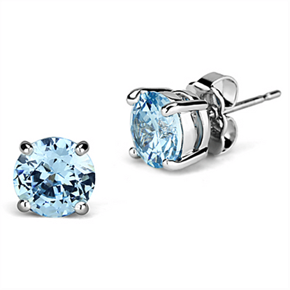 Picture of 3W546 - Brass Earrings Rhodium Women AAA Grade CZ Sea Blue