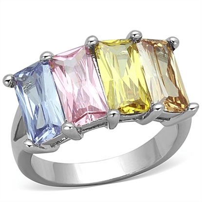 Picture of 3W583 - Brass Ring Rhodium Women AAA Grade CZ Multi Color