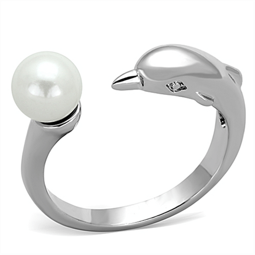 Picture of 3W587 - Brass Ring Rhodium Women Synthetic White