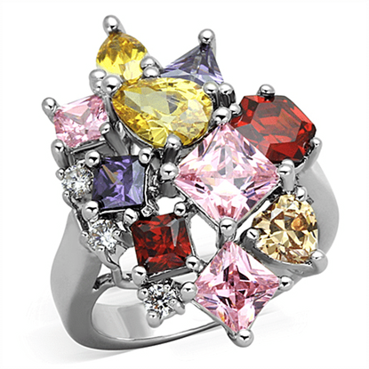 Picture of 3W599 - Brass Ring Rhodium Women AAA Grade CZ Multi Color