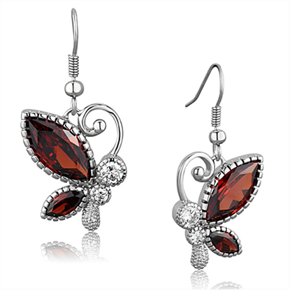 Picture of 3W613 - Brass Earrings Rhodium Women AAA Grade CZ Garnet