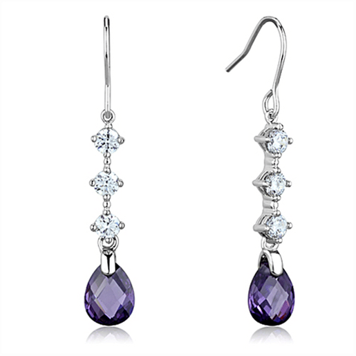 Picture of 3W635 - Brass Earrings Rhodium Women AAA Grade CZ Amethyst