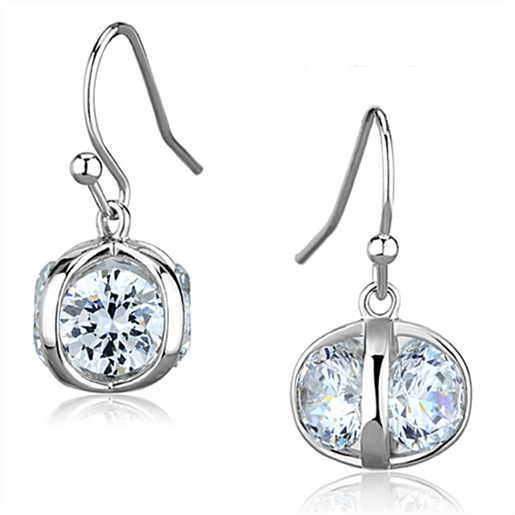 Picture of 3W644 - Brass Earrings Rhodium Women AAA Grade CZ Clear