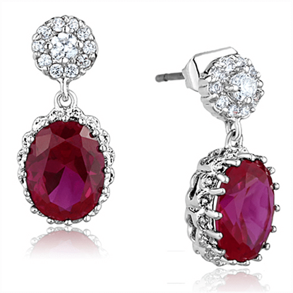 Picture of 3W653 - Brass Earrings Rhodium Women AAA Grade CZ Ruby