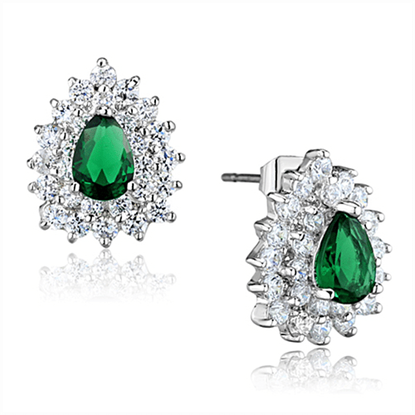 Picture of 3W656 - Brass Earrings Rhodium Women Synthetic Emerald