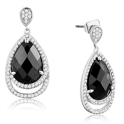 Picture of 3W658 - Brass Earrings Rhodium Women AAA Grade CZ Jet