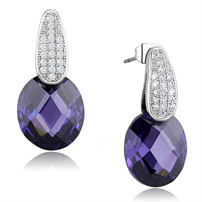 Picture of 3W667 - Brass Earrings Rhodium Women AAA Grade CZ Amethyst