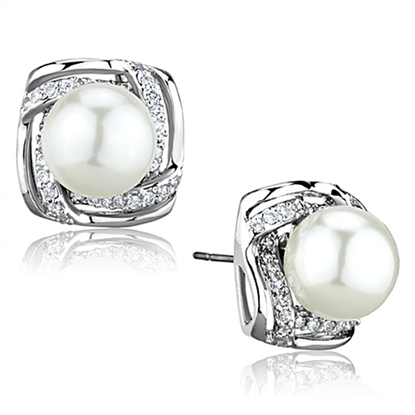 Picture of 3W678 - Brass Earrings Rhodium Women Synthetic White