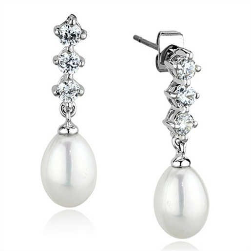 Picture of 3W679 - Brass Earrings Rhodium Women Semi-Precious White