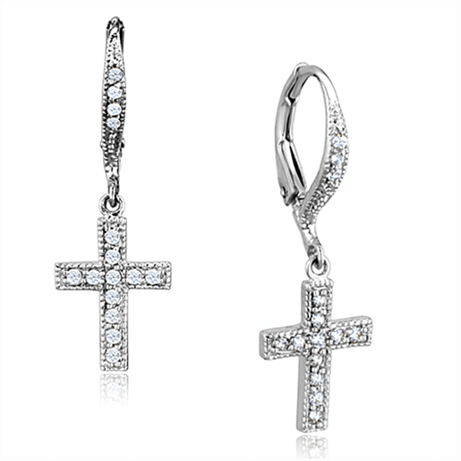 Picture of 3W688 - Brass Earrings Rhodium Women AAA Grade CZ Clear