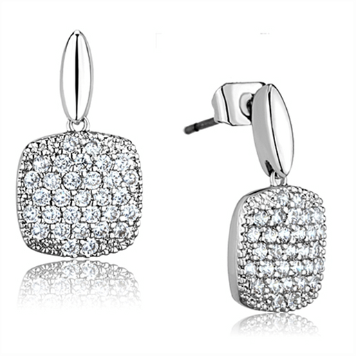 Picture of 3W691 - Brass Earrings Rhodium Women AAA Grade CZ Clear