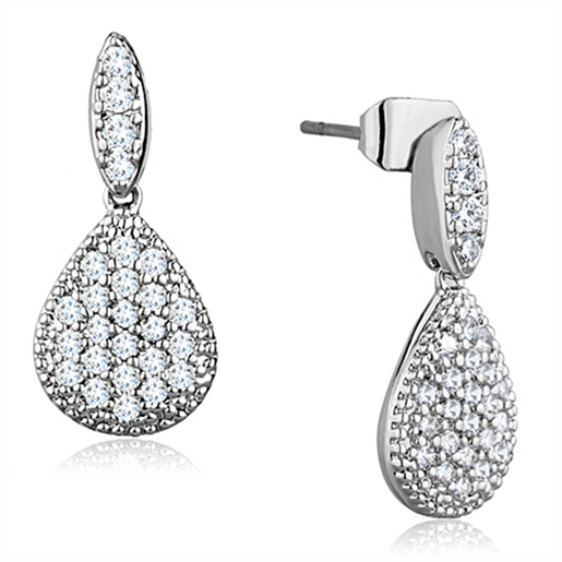 Picture of 3W696 - Brass Earrings Rhodium Women AAA Grade CZ Clear