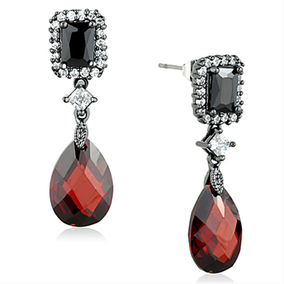 Picture of 3W704 - Brass Earrings Ruthenium Women AAA Grade CZ Garnet