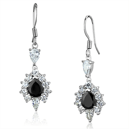 Picture of 3W705 - Brass Earrings Rhodium Women AAA Grade CZ Black Diamond