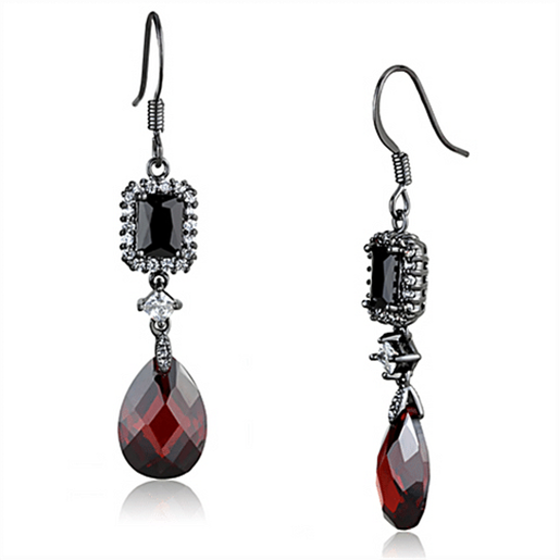 Picture of 3W706 - Brass Earrings Ruthenium Women AAA Grade CZ Garnet