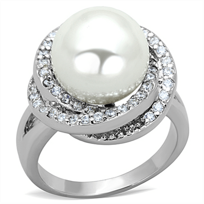 Picture of 3W759 - Brass Ring Rhodium Women Synthetic White