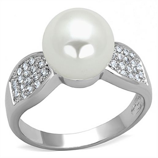 Picture of 3W761 - Brass Ring Rhodium Women Synthetic White