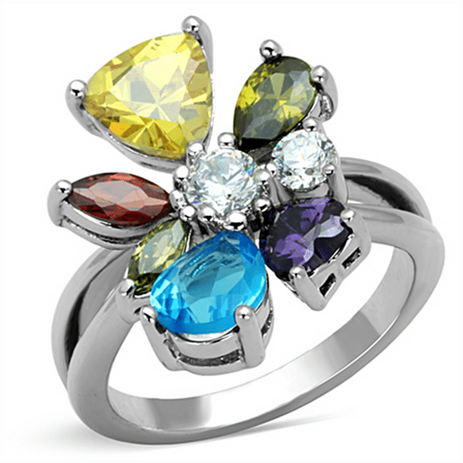 Picture of 3W789 - Brass Ring Rhodium Women AAA Grade CZ Multi Color