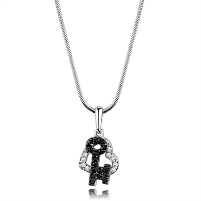 Picture of 3W799 - Brass Chain Pendant Rhodium + Ruthenium Women AAA Grade CZ Black Diamond