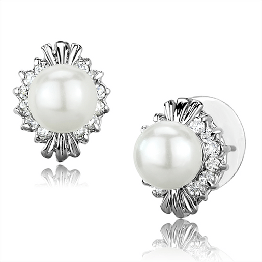 Picture of 3W886 - Brass Earrings Rhodium Women Synthetic White