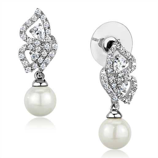 Picture of 3W902 - Brass Earrings Rhodium Women Synthetic White