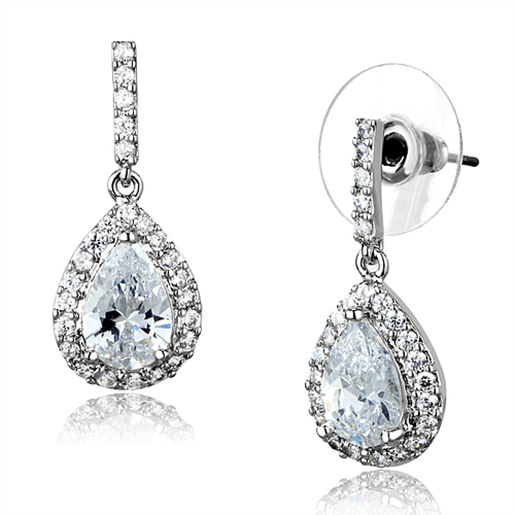 Picture of 3W903 - Brass Earrings Rhodium Women AAA Grade CZ Clear