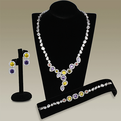 Picture of 3W930 - Brass Jewelry Sets Rhodium Women AAA Grade CZ Multi Color