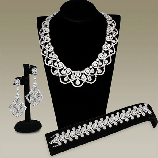 Picture of 3W931 - Brass Jewelry Sets Rhodium Women AAA Grade CZ Clear