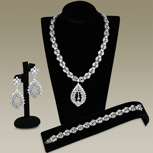 Picture of 3W933 - Brass Jewelry Sets Rhodium Women AAA Grade CZ Clear