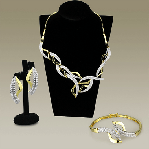 Picture of 3W942 - Brass Jewelry Sets Gold+Rhodium Women AAA Grade CZ Clear