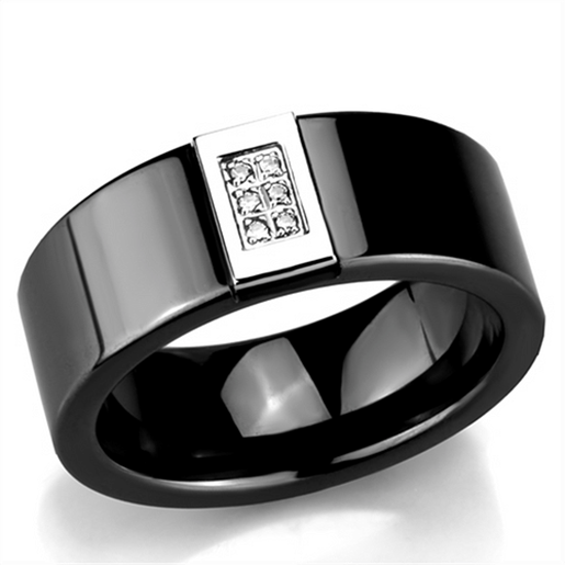 Picture of 3W953 - Stainless Steel Ring High polished (no plating) Women Ceramic Jet