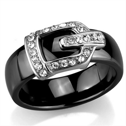 Picture of 3W954 - Stainless Steel Ring High polished (no plating) Women Ceramic Jet