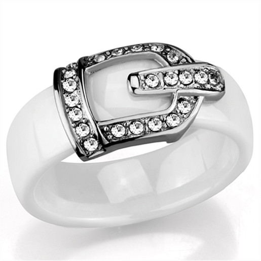 Picture of 3W955 - Stainless Steel Ring High polished (no plating) Women Ceramic White