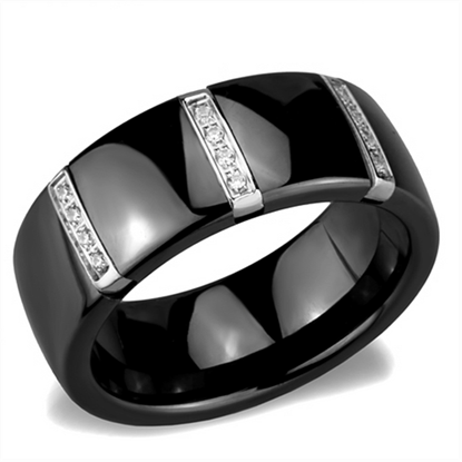 Picture of 3W956 - Stainless Steel Ring High polished (no plating) Women Ceramic Jet