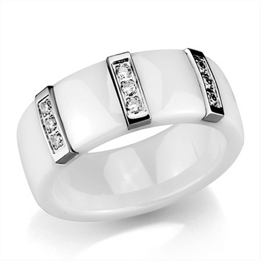 Picture of 3W957 - Stainless Steel Ring High polished (no plating) Women Ceramic White