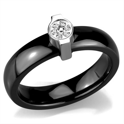 Picture of 3W959 - Stainless Steel Ring High polished (no plating) Women Ceramic Jet