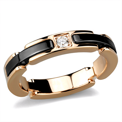 Picture of 3W960 - Stainless Steel Ring IP Rose Gold(Ion Plating) Women Ceramic Jet