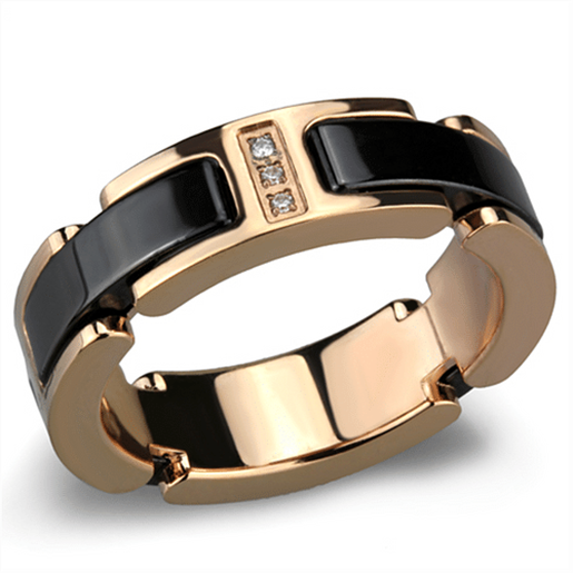 Picture of 3W964 - Stainless Steel Ring IP Rose Gold(Ion Plating) Women Ceramic Jet