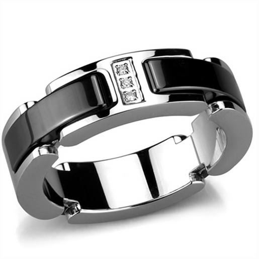 Picture of 3W966 - Stainless Steel Ring High polished (no plating) Women Ceramic Jet