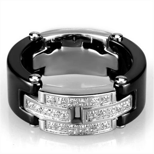 Picture of 3W976 - Stainless Steel Ring High polished (no plating) Women Ceramic Jet