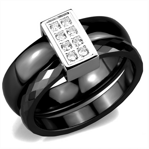 Picture of 3W978 - Stainless Steel Ring High polished (no plating) Women Ceramic Jet